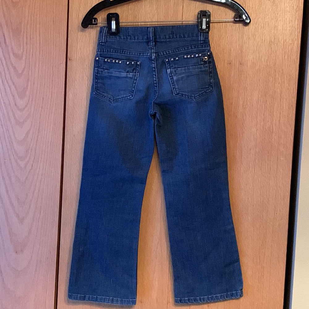 Joe’s Jeans size 7 silver pyramid studded stretch denim boot cut blue jeans VGUC